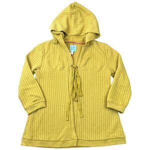 Kimchi & Blue Hooded Waffle Knit Tie Front Cardigan Chartreuse 3/4 Sleeve - S